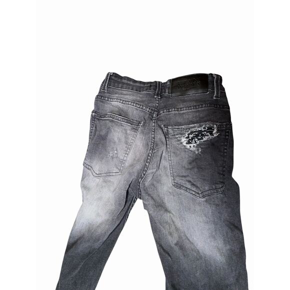 boohooMAN Distressed Skinny Jeans Black Bandana Patchwork Size 28 X 30 - Picture 3 of 6